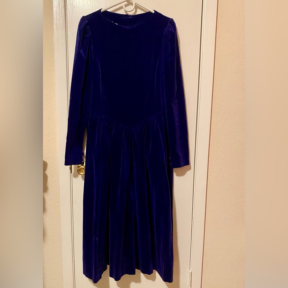 Laura Ashley Vintage Velvet Dress - Size 12 - Navy Blue